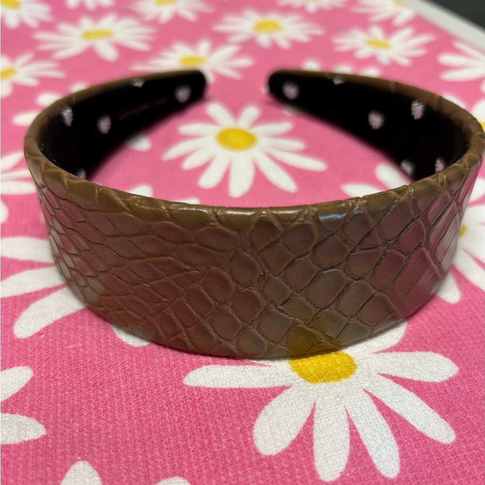 Lele Sadoughi Brown Cedar Faux Croc Cher Headband